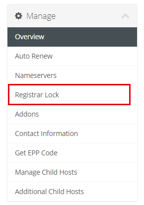 Registrar Lock menu